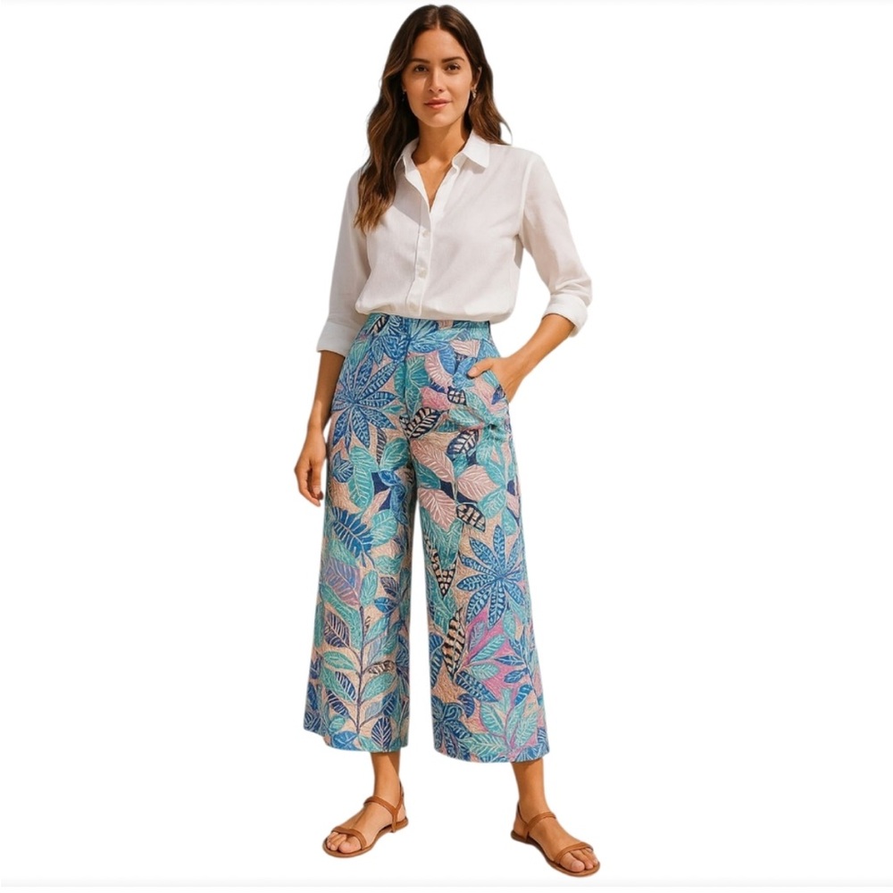 Cynthia Rowley 100% Linen Tropical Print Pant